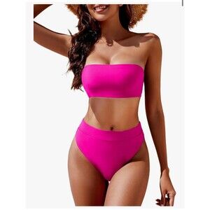 YACUN Women's High Waisted Bikini Swimsuit Two Piece Strapless Bandeau Cheeky